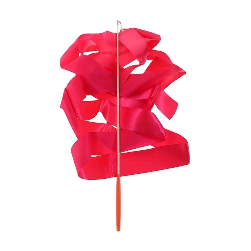 ZZSRJ 4M Dance Spinner Stick On Ribbon Stick with Adjustable Rope Colorful Girls Party Supplies Items (Color : Rose red)