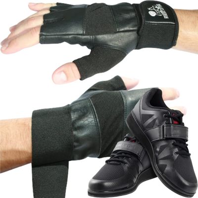 Nordic Lifting Gym Gloves Small - Black Bundle with Shoes Megin Size 8 - Black