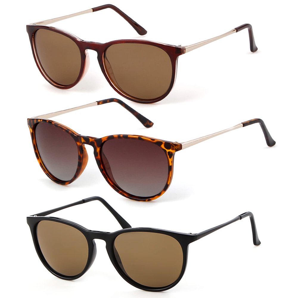 DQbhzh Polarized Sunglasses for Women Men RetroTrendy Round Sun Glasses UV400 Proection Shade Brown/Leopard Brown/Black Brown