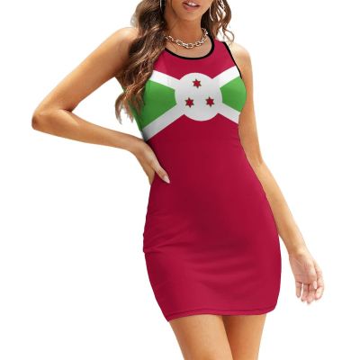 Adugen Origei Burundi Flag Ladies Sleeveless Tank Dress Round Neck Sleeveless Dress Casual Fashion Body Dress 2XL