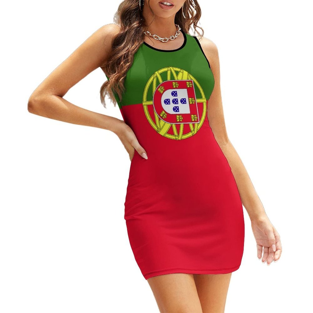 Adugen Origei Portugal Flag Ladies Sleeveless Tank Dress Round Neck Sleeveless Dress Casual Fashion Body Dress S