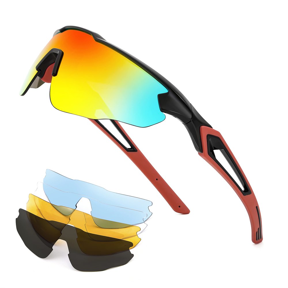 FEISEDY Sports Sunglasses, with 5 Lenses for Men Women, TR90 Lightweight, Baseball Cycling Motorcycle Running Golf B2940