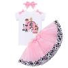 IMEKIS Farm Animal Cake Smash Outfit Girl Barnyard Fourth 4th Birthday Shirt Mini Tutu Skirt Kids Gingham Dress Headband Toddler Holy Cow Im Three Party Clothes Cowgirl Photoshoot Pink 4T view 1