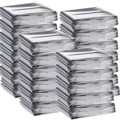 Macarrie 100 Pack Emergency Thermal Blankets Silver Foil Survival Blanket Kit for Outdoors, Camping, Hiking, Homeless, First Aid