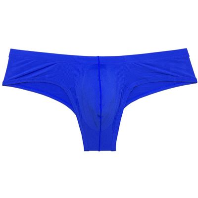 Botmois Men's Brazilian Bikini Sioft Ice Silk Boxer Briefs Underwear Comfy Enhance Bulge Pouch Cheeky Boxers Blue L