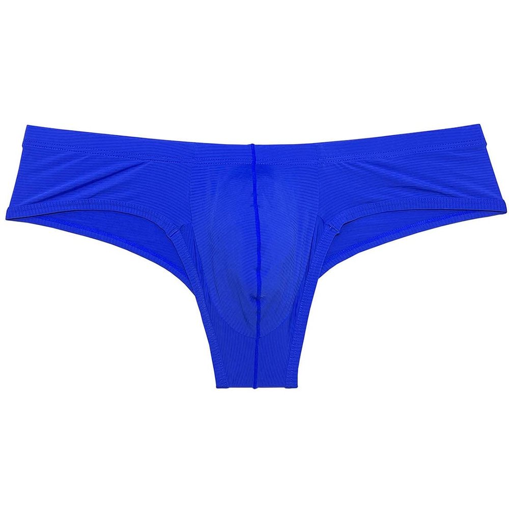 Botmois Men's Brazilian Bikini Sioft Ice Silk Boxer Briefs Underwear Comfy Enhance Bulge Pouch Cheeky Boxers Blue L