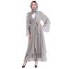 Abayas Muslim Dress for Women Long Sleeve Islamic Abaya Dubai Kaftan Dresses Middle East Prayer Dress Open Front Maxi Cardigan Robe Dress Prayer Clothes for Muslim Women with Hijab Scarf Gray M view 2