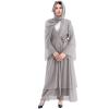 Abayas Muslim Dress for Women Long Sleeve Islamic Abaya Dubai Kaftan Dresses Middle East Prayer Dress Open Front Maxi Cardigan Robe Dress Prayer Clothes for Muslim Women with Hijab Scarf Gray M view 3