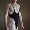 ABAFIP Men's Deep U Neck High Cut Dance Leotard Bodysuit Backless Solid Color/Snakeskin One Piece Wrestling Singlet Thong Jockstraps Activewear Black X-Large view 4