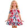 AGQT Toddler Girls Summer Off Shoulder Floral Dress Boho Princess Chiffon Ruffle Sundress for Beach Wedding Vacation Blue 1-2T view 1