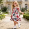 AGQT Toddler Girls Summer Off Shoulder Floral Dress Boho Princess Chiffon Ruffle Sundress for Beach Wedding Vacation Blue 1-2T view 3