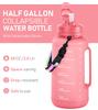 TakeToday 68 oz Collapsible Water Bottles With Straw, Half Gallon Water Bottle With Motivational Time Marker, Large Reusable Silicone Water Jug With Paracord Handle For Sports, Outdoors (Pink) view 3
