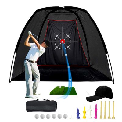 ANDGOAL Golf Net Practice Hitting Driving Range - Quiet Impact Heavy Duty Training Cage with Triple-Turf Mat for Backyard Garage Indoor Outdoor - Gifts for Men Beginners