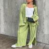 NUFIWI Women Pleated 2 Piece Pants Outfits Casual Loose Button Shirt Blouse Top Long Wide Leg Palazzo Pants Set Jumpsuit(Tie Sleeve Green,M) view 3