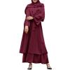 Abayas Muslim Dress for Women Long Sleeve Islamic Abaya Dubai Kaftan Dresses Middle East Prayer Dress Open Front Maxi Cardigan Dress Modest Abaya Robe Gown Prayer Clothes for Muslim Women Wine Red XL view 1