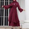 Abayas Muslim Dress for Women Long Sleeve Islamic Abaya Dubai Kaftan Dresses Middle East Prayer Dress Open Front Maxi Cardigan Dress Modest Abaya Robe Gown Prayer Clothes for Muslim Women Wine Red XL view 3