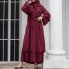 Abayas Muslim Dress for Women Long Sleeve Islamic Abaya Dubai Kaftan Dresses Middle East Prayer Dress Open Front Maxi Cardigan Dress Modest Abaya Robe Gown Prayer Clothes for Muslim Women Wine Red XL view 4