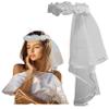Nicky Bigs Novelties White Bridal Flower Crown with Veil - Women Bachelorette Bride Veil Party Headband - Communion Shower Headdress Accessory - Halloween Ghost Corpse Costume view 1