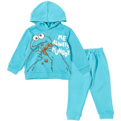 Sesame Street Cookie Monster Toddler Boys Fleece Pullover Hoodie and Pants Outfit Set Blue 2T