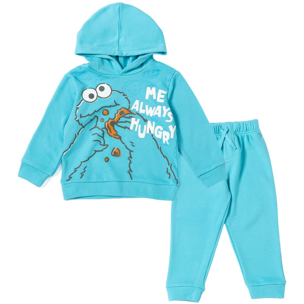 Sesame Street Cookie Monster Toddler Boys Fleece Pullover Hoodie and Pants Outfit Set Blue 2T