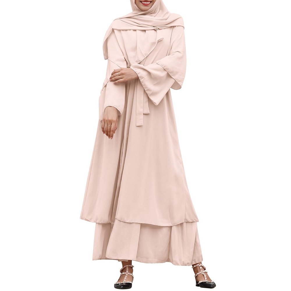 Abayas Muslim Dress for Women Long Sleeve Islamic Abaya Dubai Kaftan Middle East Prayer Open Front Maxi Cardigan Modest Robe Gown Clothes for Muslim Women Khaki S