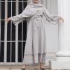 Abayas Muslim Dress for Women Long Sleeve Islamic Abaya Dubai Kaftan Dresses Middle East Prayer Dress Open Front Maxi Cardigan Dress Modest Abaya Robe Gown Prayer Clothes for Muslim Women Gray M view 3