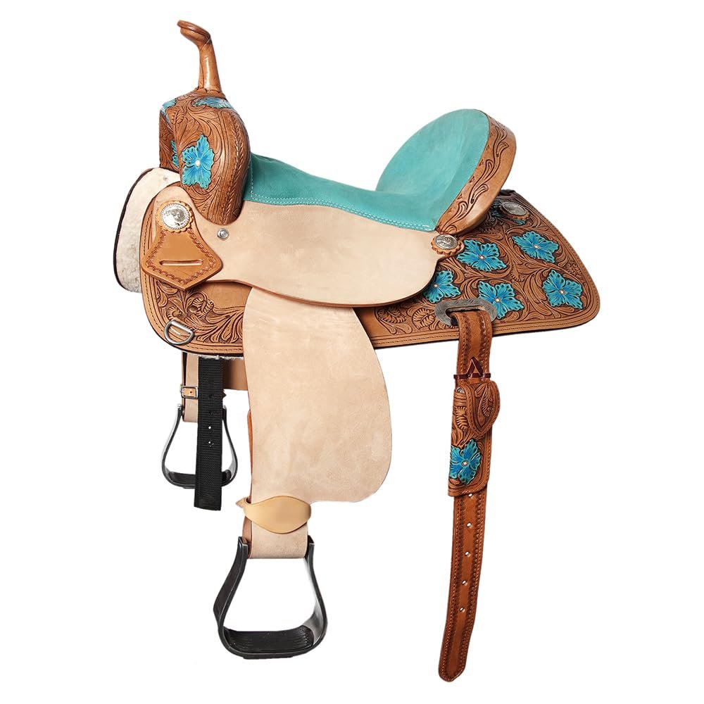HILASON Flex Tree Western Horse Saddle in American Leather Barrel Trail | for Horses