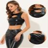 Allegra K Metallic Crop Top for Women's Sleeveless Cut Out Party Clubwear Holographic Tank Tops X-Large Black view 4