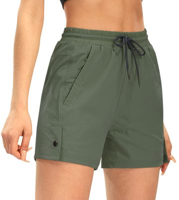 AFITNE Women's Hiking Shorts Quick Dry Lightweight Golf Active Water Shorts with Pockets for Work Outdoor Camping Fishing Army Green S