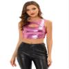 Allegra K Metallic Crop Top for Women's Sleeveless Cut Out Party Clubwear Holographic Tank Tops X-Large Hot Pink view 1