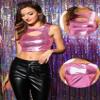 Allegra K Metallic Crop Top for Women's Sleeveless Cut Out Party Clubwear Holographic Tank Tops X-Large Hot Pink view 2