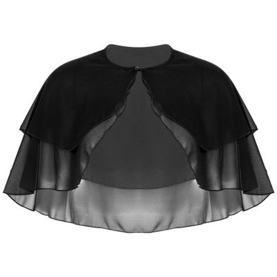 YOOJOO Women's Soft Chiffon Sheer Double-Layered Shawl Wraps Shrug for Evening Dresses Wedding Cape Bolero Cover Up #2 Black One Size