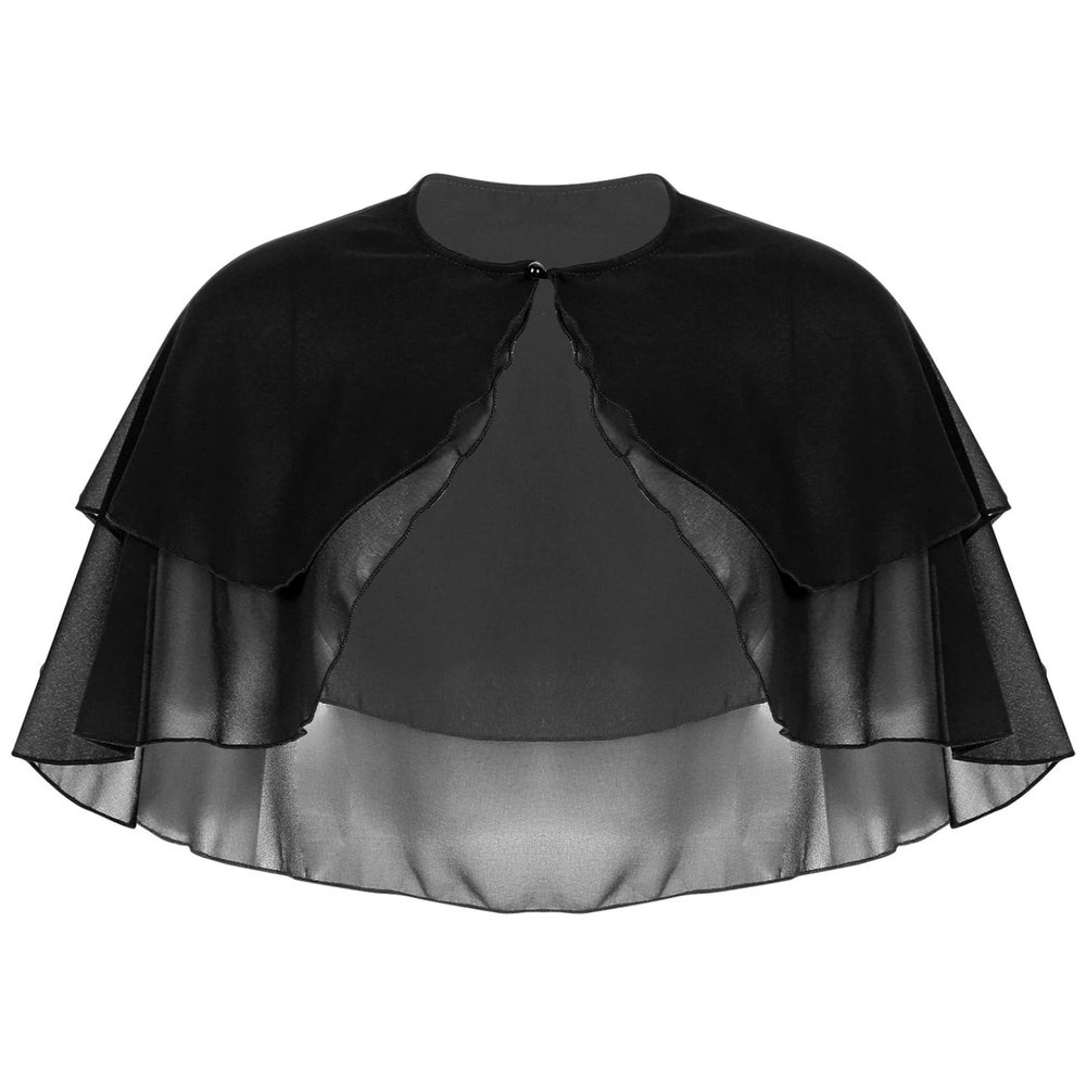 YOOJOO Women's Soft Chiffon Sheer Double-Layered Shawl Wraps Shrug for Evening Dresses Wedding Cape Bolero Cover Up #2 Black One Size