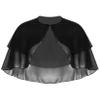 YOOJOO Women's Soft Chiffon Sheer Double-Layered Shawl Wraps Shrug for Evening Dresses Wedding Cape Bolero Cover Up #2 Black One Size view 1