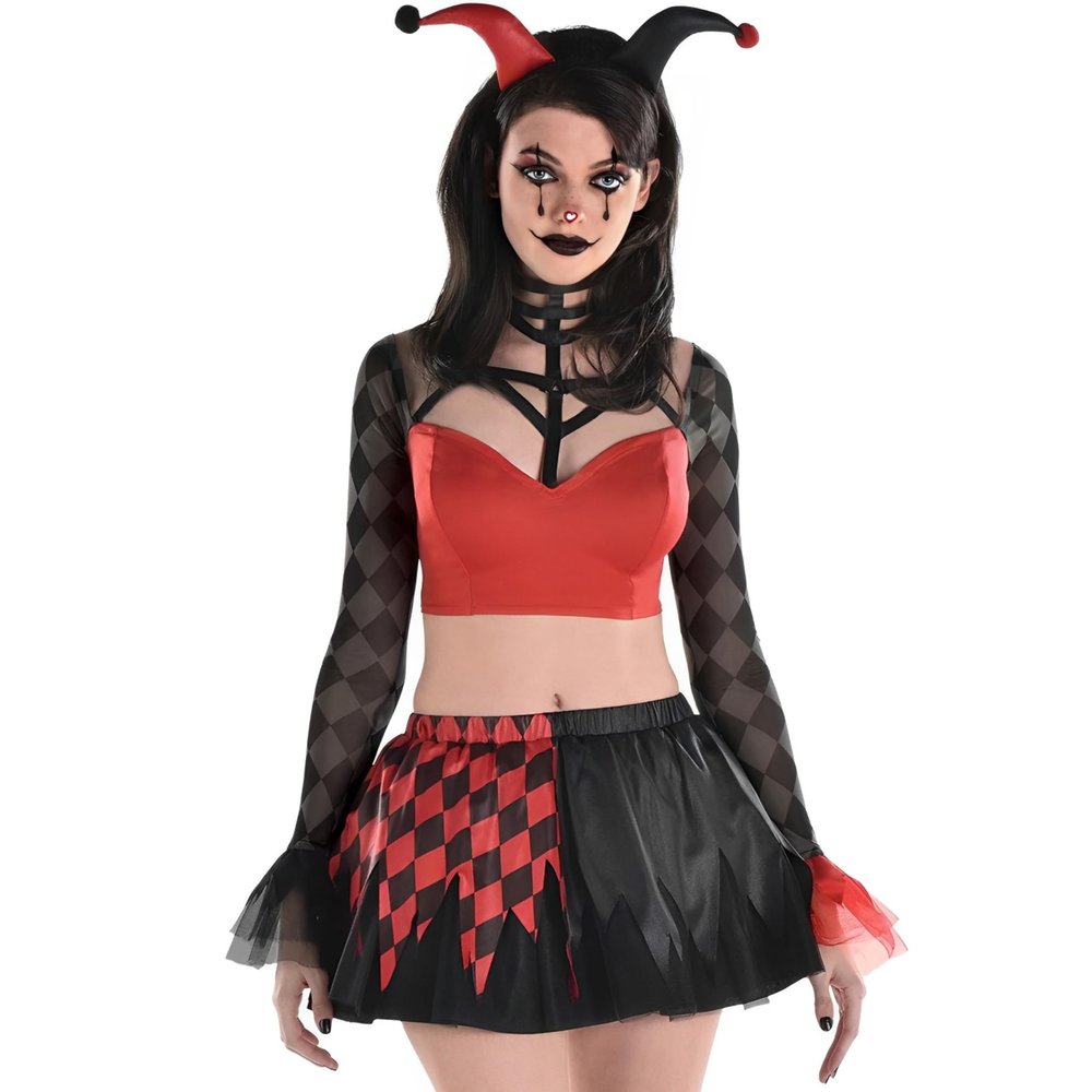 Black & Red Jester Vixen Costume - Women's X-Large (14-16)- Perfect for Halloween, Adult Costume Parties and Playful Nights - 1 Set