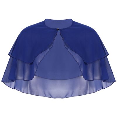 YOOJOO Women's Soft Chiffon Sheer Double-Layered Shawl Wraps Shrug for Evening Dresses Wedding Cape Bolero Cover Up #2 Navy Blue One Size