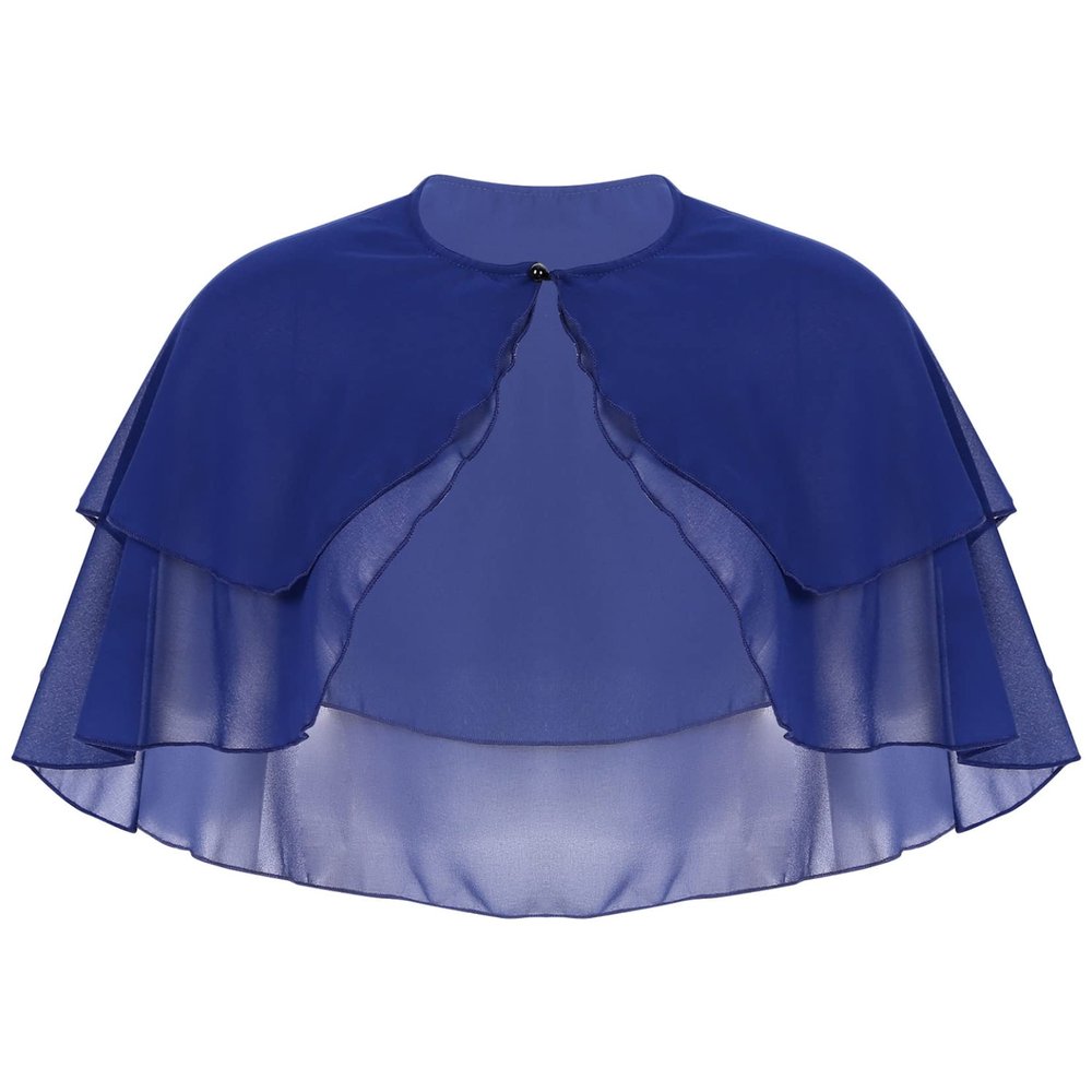 YOOJOO Women's Soft Chiffon Sheer Double-Layered Shawl Wraps Shrug for Evening Dresses Wedding Cape Bolero Cover Up #2 Navy Blue One Size