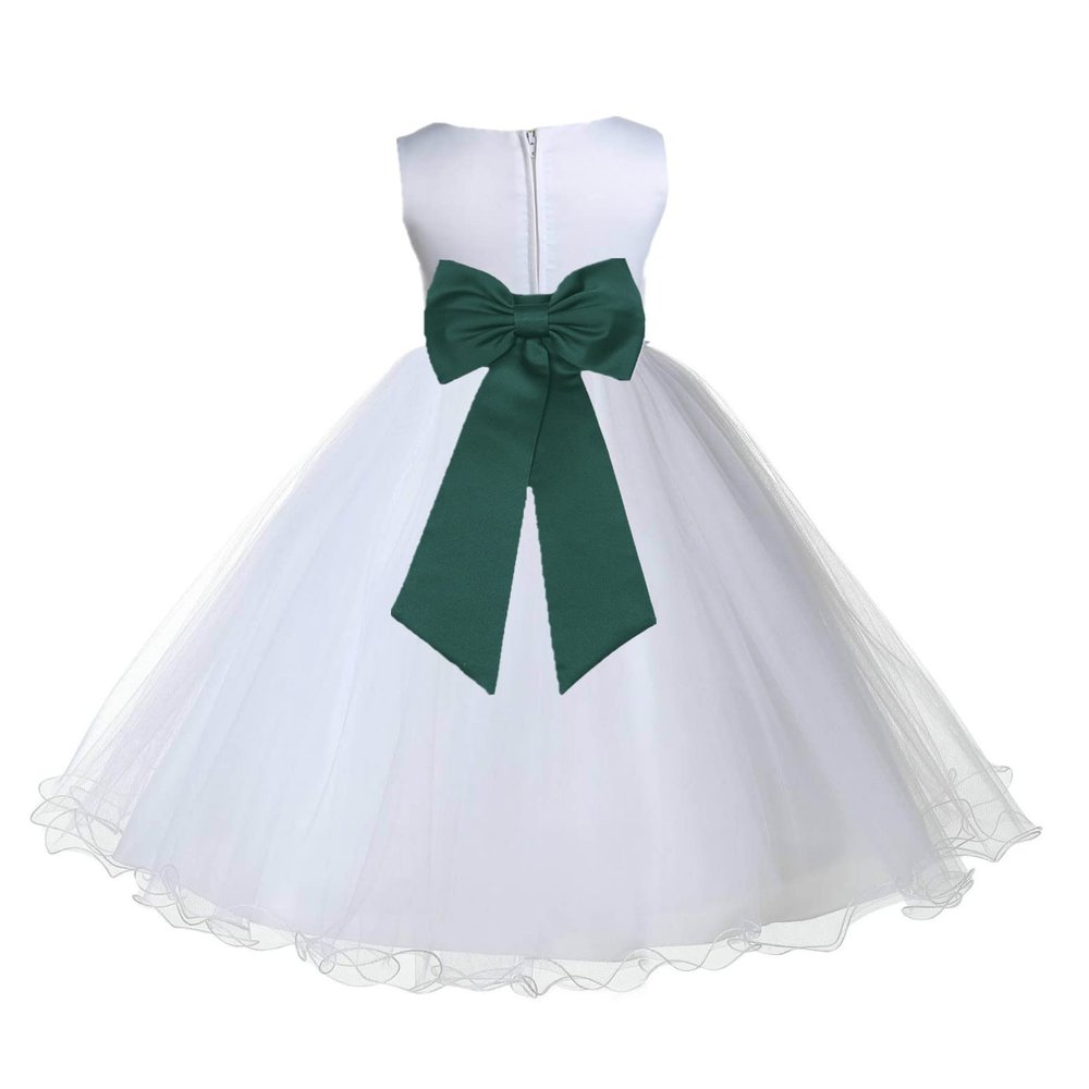 Wedding Pageant White Flower Girl Rattail Edge Tulle Dress 829t m