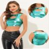 Allegra K Metallic Crop Top for Women's Sleeveless Cut Out Party Clubwear Holographic Tank Tops X-Small Lake Green view 4