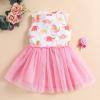 Sleeveless Dinosaur Princess Kids Toddler Baby Bow Girls Tulle Dresses Patchwork Girls Dresses for (Pink, 1-2 Years) view 3