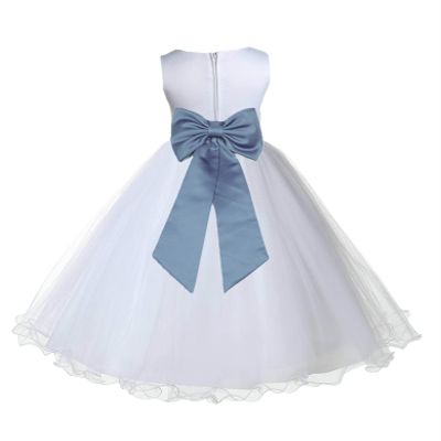 Wedding Pageant White Flower Girl Rattail Edge Tulle Dress 829t 2