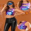 Allegra K Metallic Crop Top for Women's Sleeveless Cut Out Party Clubwear Holographic Tank Tops Small Blue Purple view 4