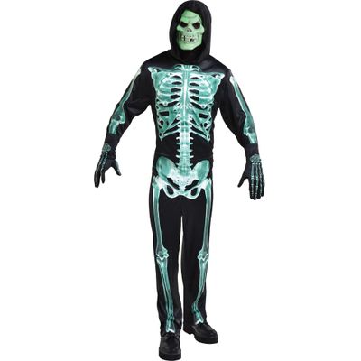 Multicolor Glow-In-The-Dark Skeleton Costume - 1 Set: Includes - Jumpsuit, Mask, Gloves (Plus XXL, 48-52) - Vibrant Design, Perfect for Halloween, Costume Parties, & Ghoulish Gatherings
