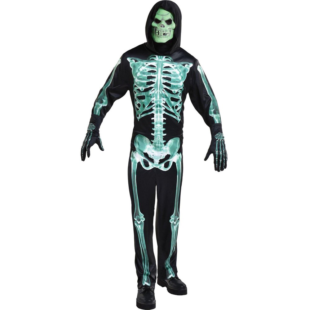 Multicolor Glow-In-The-Dark Skeleton Costume - 1 Set: Includes - Jumpsuit, Mask, Gloves (Plus XXL, 48-52) - Vibrant Design, Perfect for Halloween, Costume Parties, & Ghoulish Gatherings