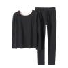 Men Two-Piece Suit Long Sleeve O Neck Blouse Thermal Underwear Stretch Soft and Warm Top and Cotton Brief (Black, M) view 4