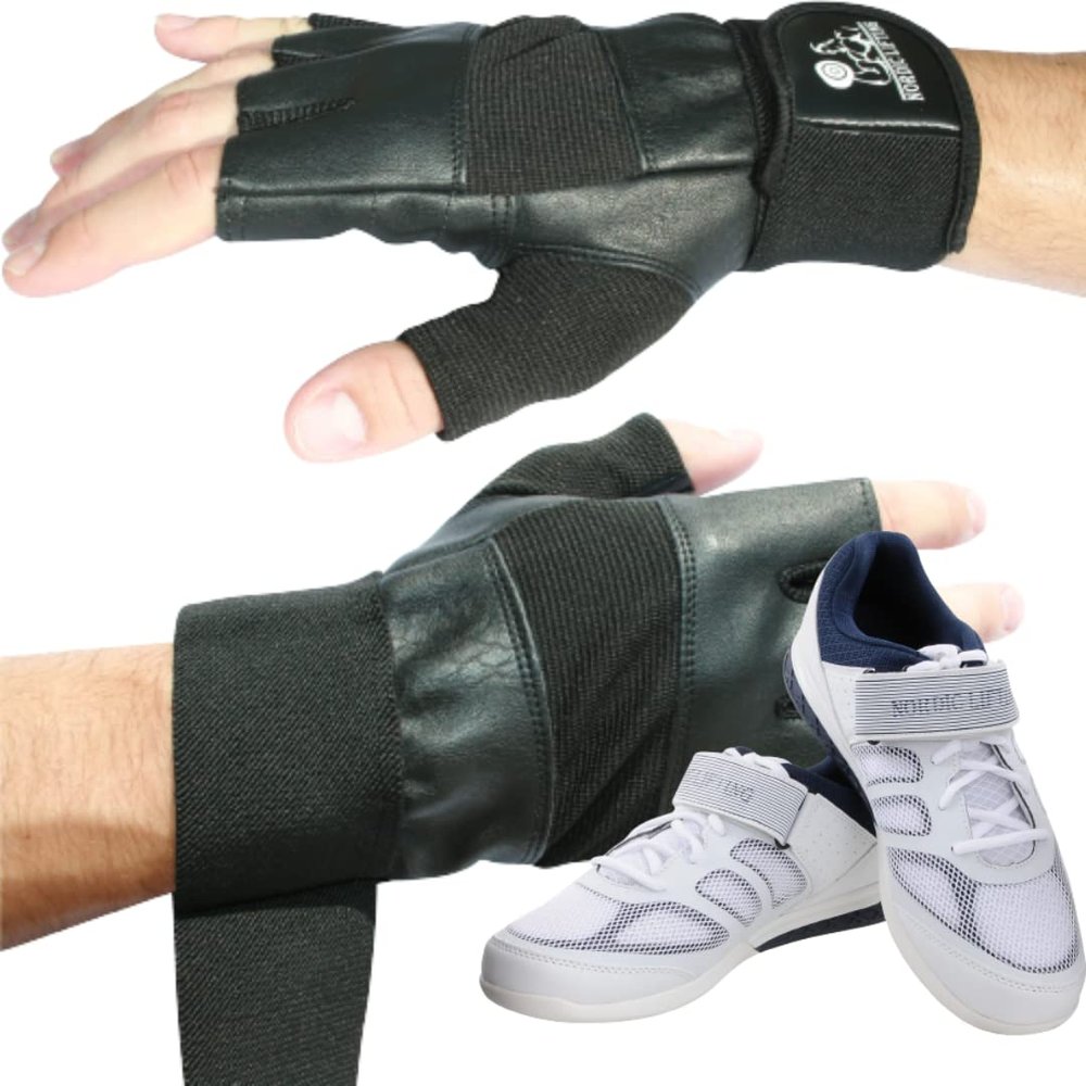 Nordic Lifting Gym Gloves XSmall - Black Bundle with Shoes Venja Size 8 - White