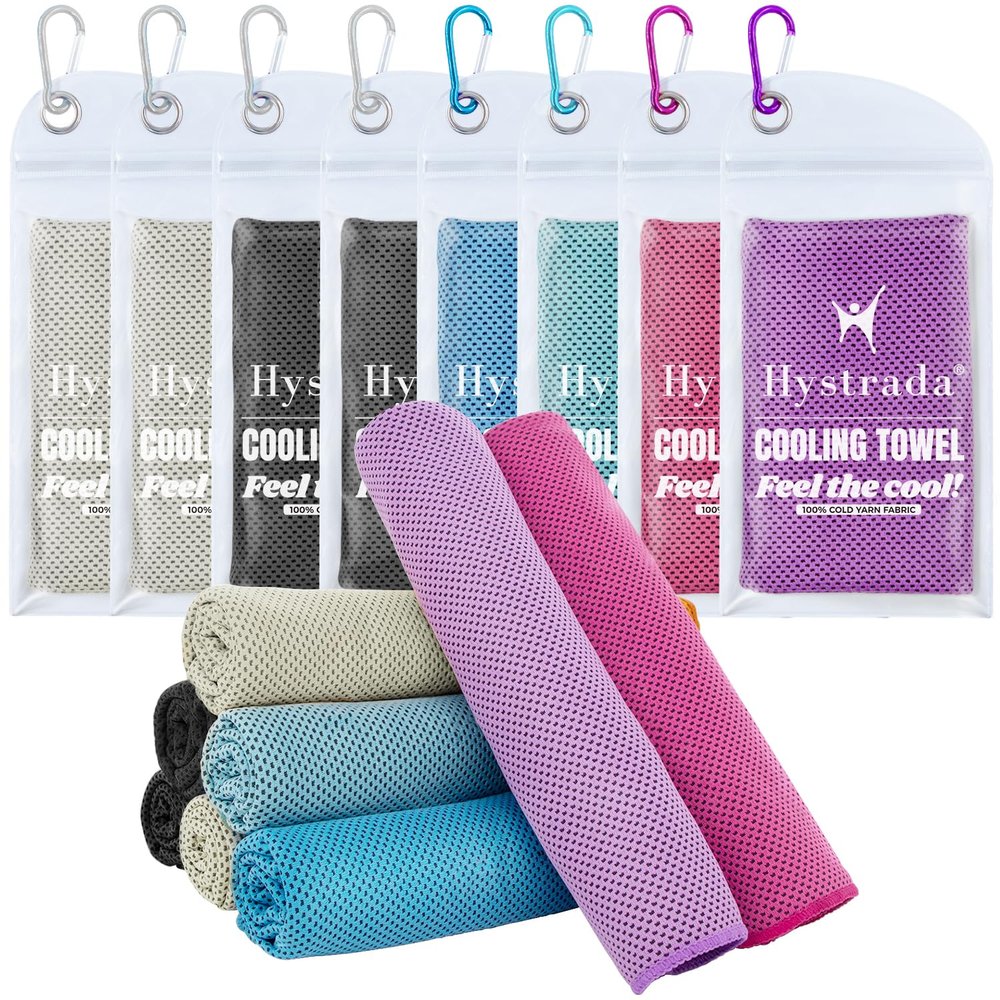 Hystrada 8 Packs Cooling Towel (40 x 12), Ice Towel, Microfiber, Soft Breathable Chilly Towel Stay Cool for Yoga, Workout, Sport, Gym, Camping, Fitness, Running, Workout & More Activities - Multicolor
