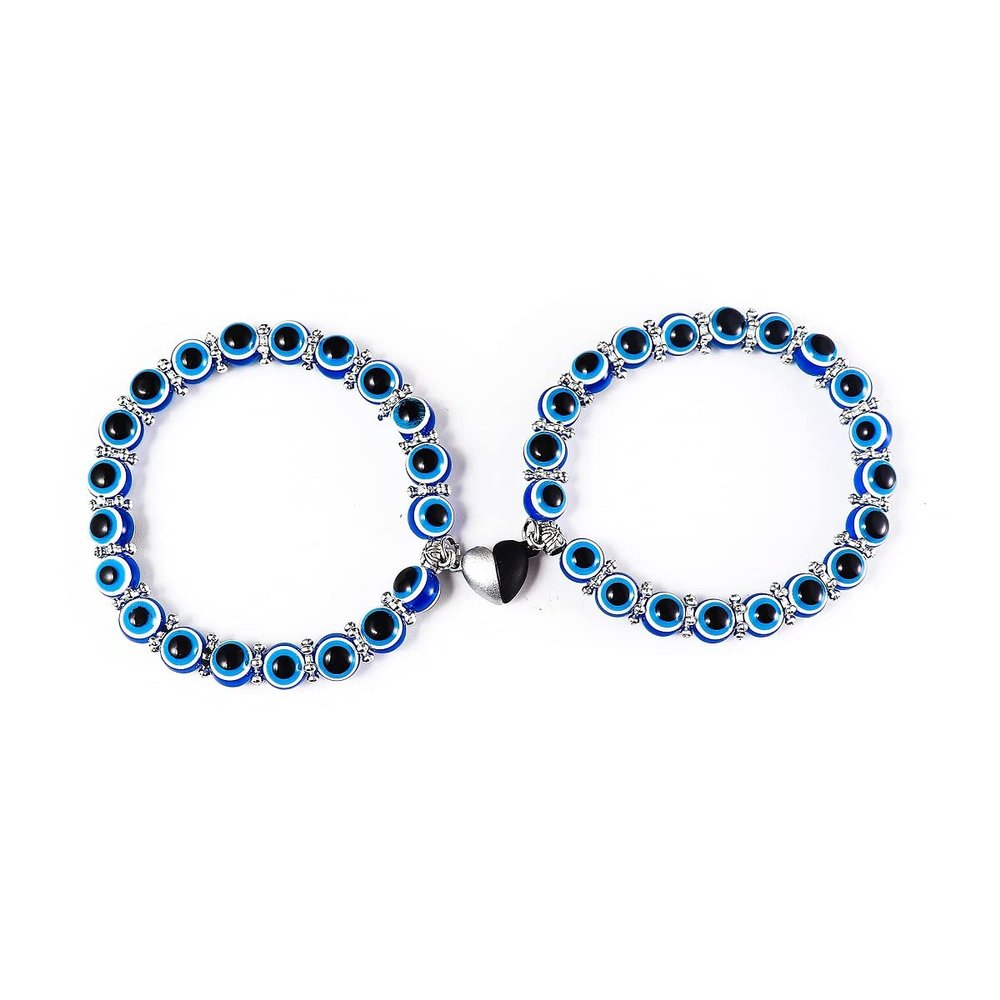 2 Pcs Turkish Evil Eye Glass Bead Stretch Bracelet Set Crystal Strand Protection Amulet Fatima Hamsa Hand Charm Lucky Jewelry for Women Men-2pcs-1