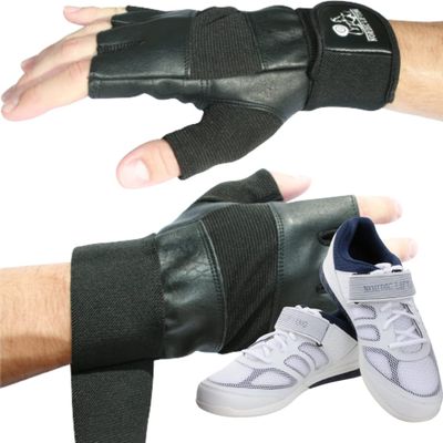 Nordic Lifting Gym Gloves XSmall - Black Bundle with Shoes Venja Size 7 - White