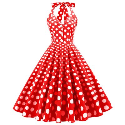 50s Dress Women Vintage Cocktail Halter Dress 1950s Rockabilly Party Dress Retro Dress for Women 1960s Southern Belle Dress for Women Graduation Formal Midi Dresses for Women 3#Red L